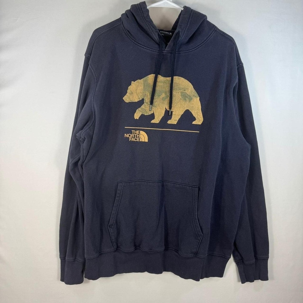 The North Face Mens XL Navy Blue California Bear Graphic Fleece Hoodie Pullover